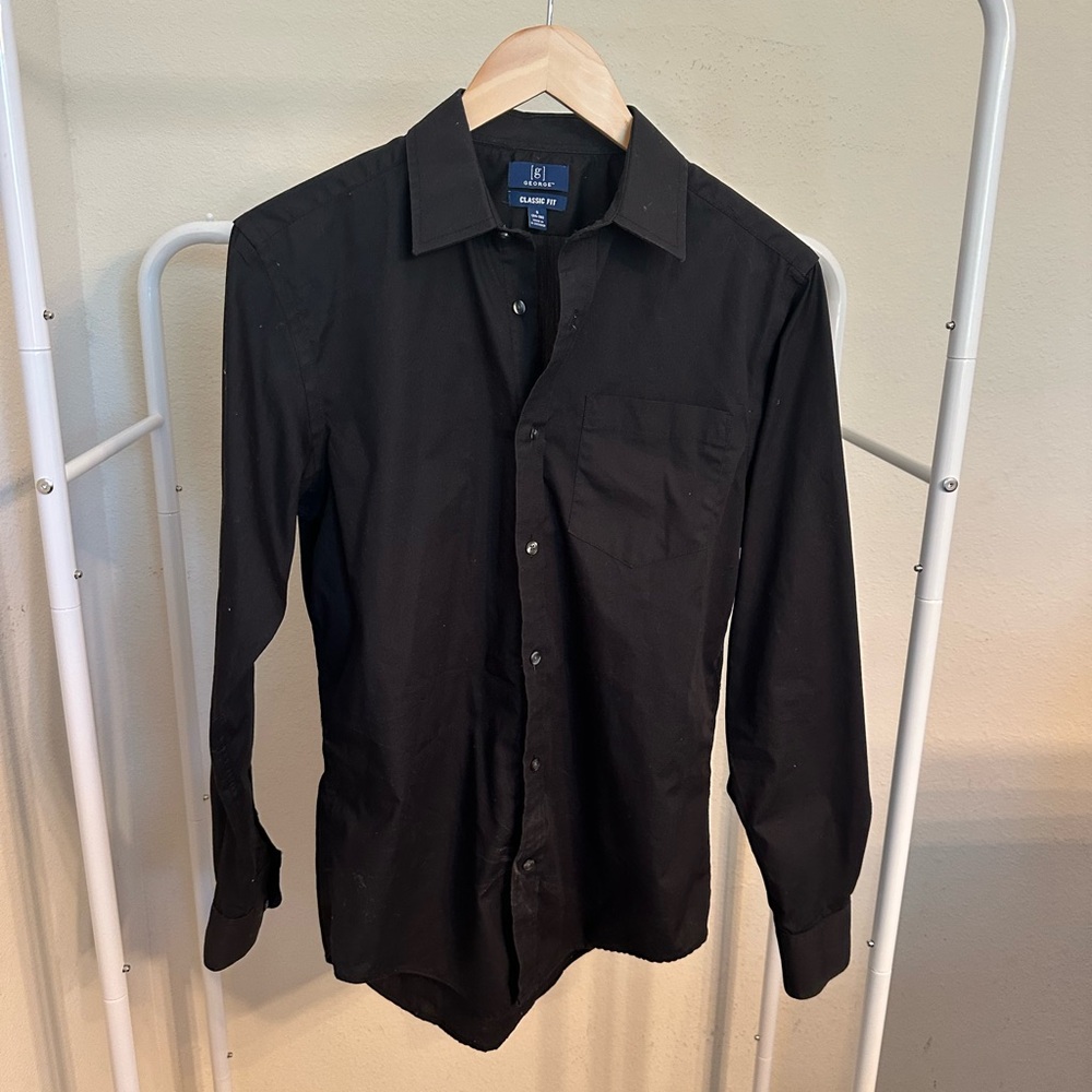 George Men's Black Button-Down Shirt